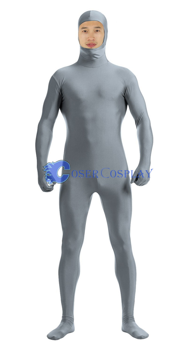 Open Face Lycra Spandex Zentai Silver